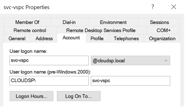 VSPC Service account in Active Directory