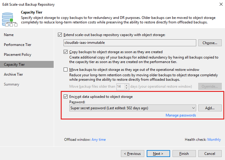 Capacity Tier Encryption Settings