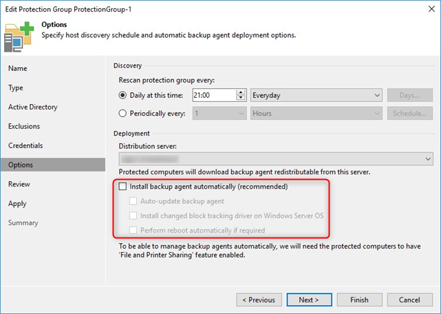 Protection Group options