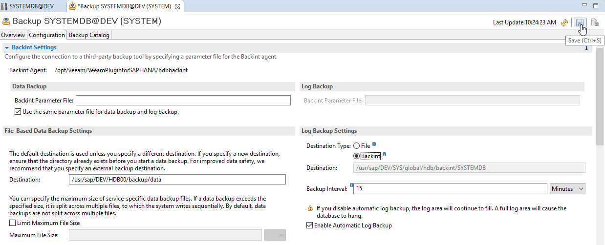 SAP HANA Backint Settings